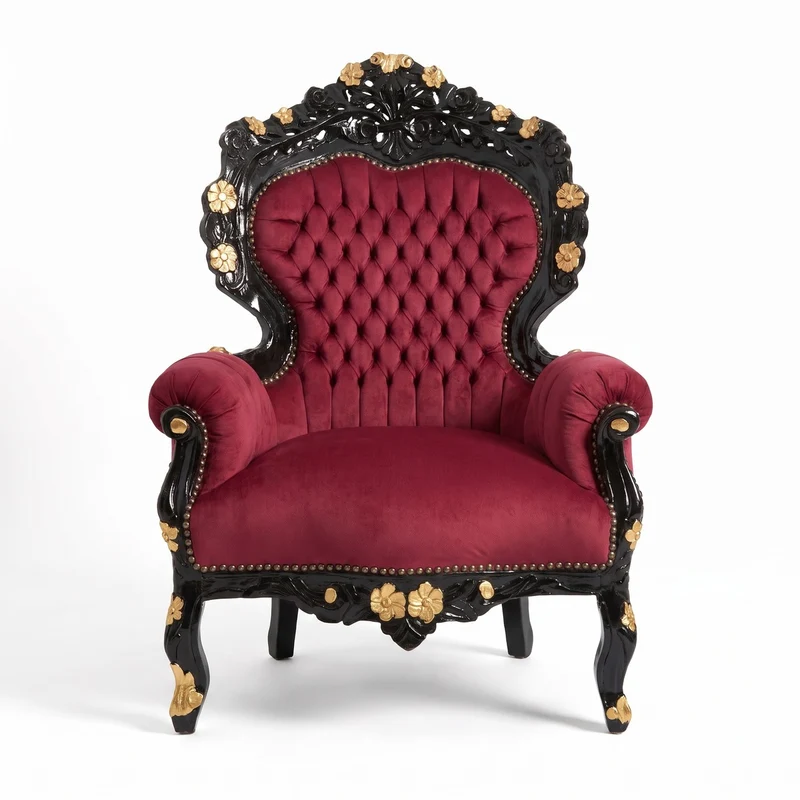 Casa Padrino Barock Wohnzimmer Sessel Bordeauxrot / Schwarz / Gold - Handgefertigter Antik Stil Wohnzimmer Sessel mit edlem Satinstoff - Wohnzimmer Möbel - Barock Möbel - Edel & Prunkvoll