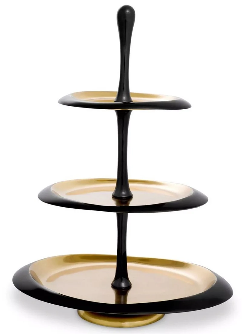 Casa Padrino Luxus Etagere Schwarz / Gold 35 x 26 x H. 48,5 cm - Ovale Kuchen & Keks Etagere - Gastronomie Accessoires - Restaurant Accessoires - Hotel Accessoires - Luxus Accessoires