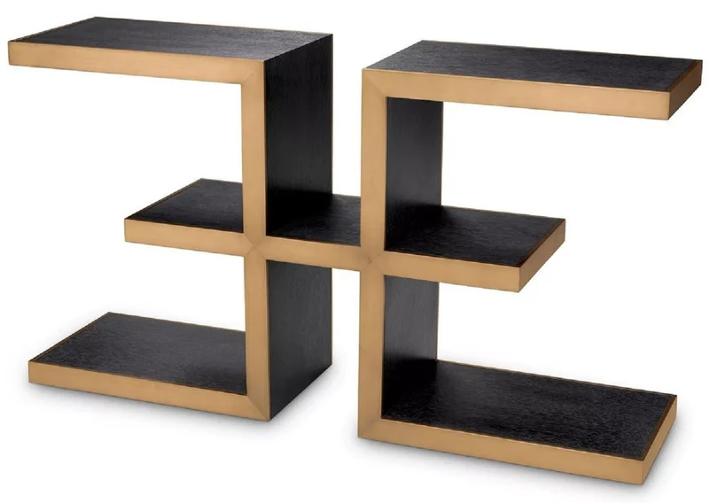 Casa Padrino Luxus Designer Konsole Schwarzgrau / Messing 135 x 35 x H. 75 cm - Rechteckiger Konsolentisch - Wohnzimmer Möbel - Hotel Möbel - Luxus Möbel - Luxus Einrichtung
