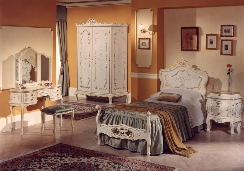 Casa Padrino Luxus Barock Schlafzimmerschrank Elfenbein / Mehrfarbig / Gold - Prunkvoller Barock Kleiderschrank - Luxus Schlafzimmer Möbel im Barockstil - Luxus Qualität - Made in Italy