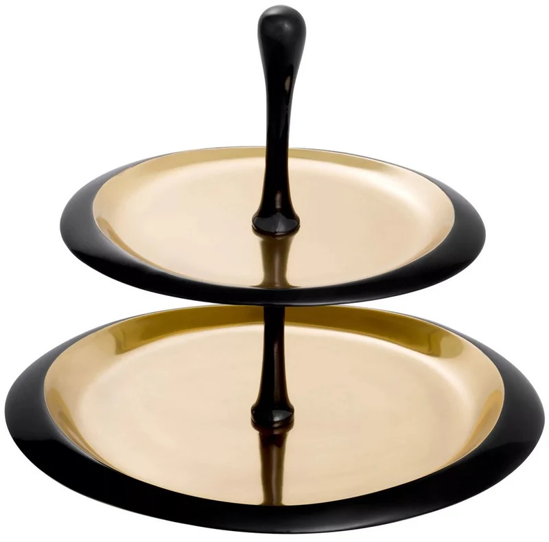 Casa Padrino Luxus Etagere Schwarz / Gold 35 x 26 x H. 32,5 cm - Ovale Kuchen & Keks Etagere - Gastronomie Accessoires - Restaurant Accessoires - Hotel Accessoires - Luxus Accessoires