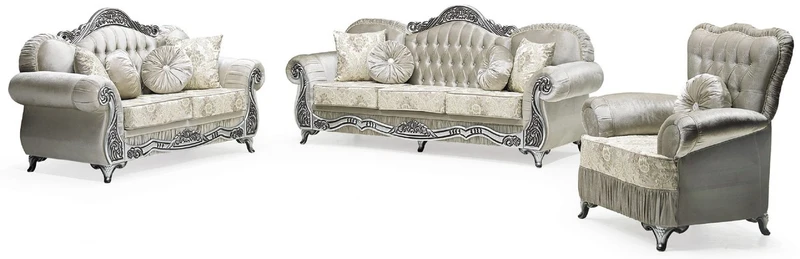 Casa Padrino Luxus Barock Sessel Grau / Creme / Silber / Schwarz - Wohnzimmer Sessel mit Muster und Glitzersteinen - Barockstil Wohnzimmer Möbel - Luxus Möbel im Barockstil - Barock Einrichtung