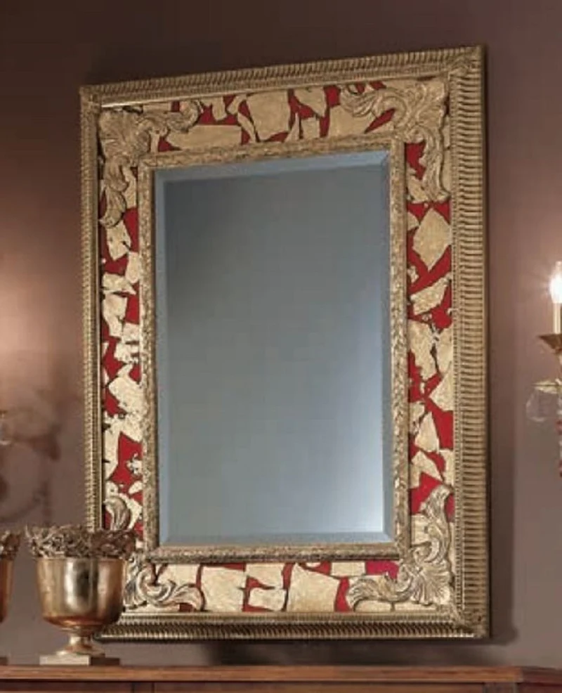 Casa Padrino Luxus Barock Spiegel Gold / Rot - Rechteckiger italienischer Barockstil Wandspiegel - Luxus Möbel im Barockstil - Barock Möbel - Luxus Qualität - Made in Italy