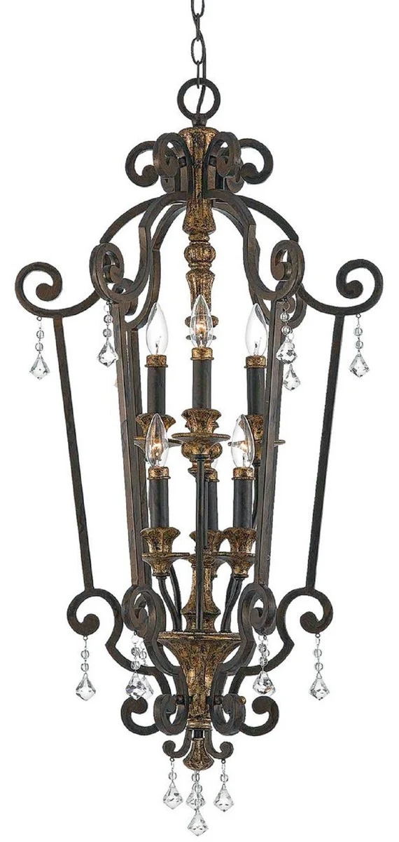Casa Padrino Barock Kristall Kronleuchter Bronze / Antik Gold Ø 52 x H. 105 cm - Prunkvoller Barockstil Kronleuchter - Wohnzimmer & Hotel Kronleuchter - Barock Möbel - Barock Leuchten