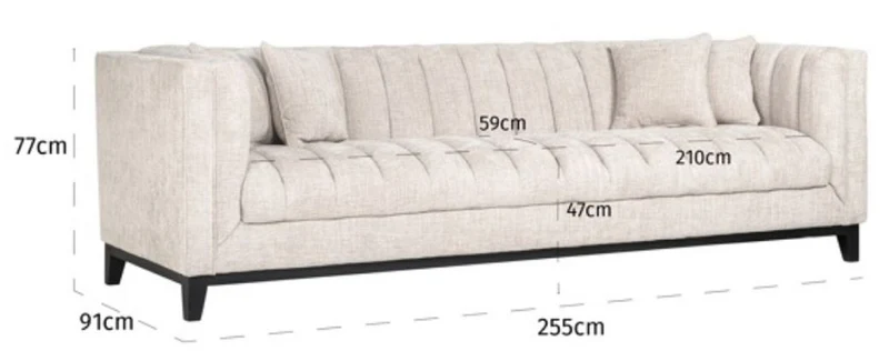 Casa Padrino Luxus Samt Sofa Naturfarben / Schwarz 255 x 91 x H. 77 cm - Wohnzimmer Sofa mit 4 Kissen - Wohnzimmer Möbel - Luxus Möbel - Wohnzimmer Einrichtung - Luxus Einrichtung - Luxus Qualität