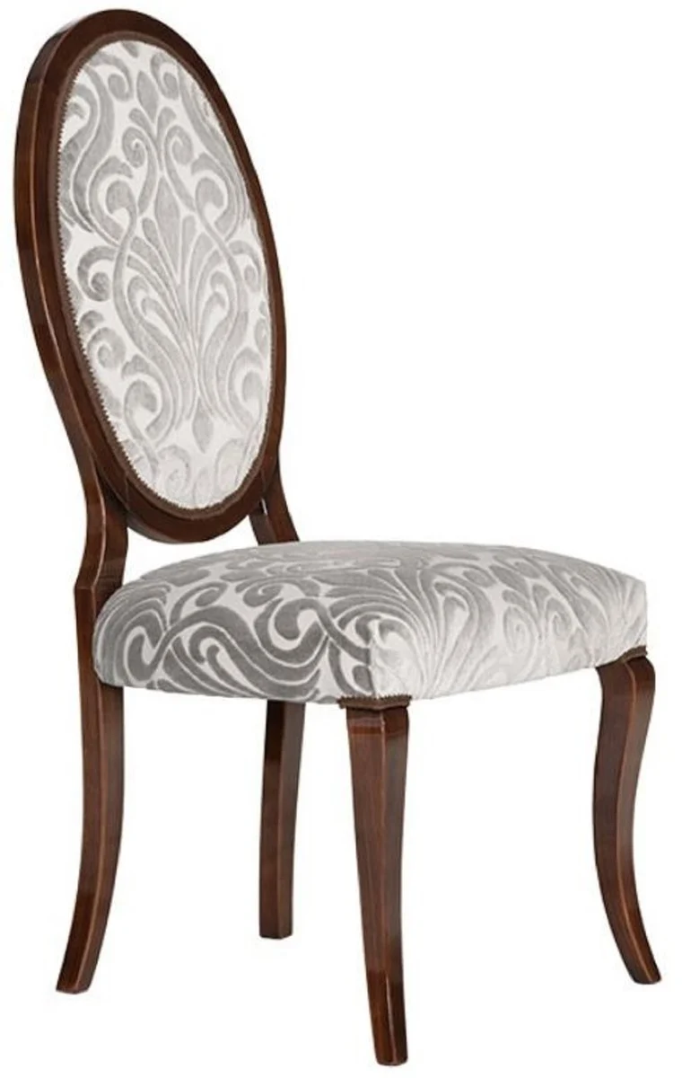 Casa Padrino Luxus Jugendstil Esszimmerstuhl 6er Set Silber / Dunkelbraun 51 x 48 x H. 106 cm - Elegante Küchenstühle mit Muster - Barock & Jugendstil Esszimmer Möbel - Luxus Qualität