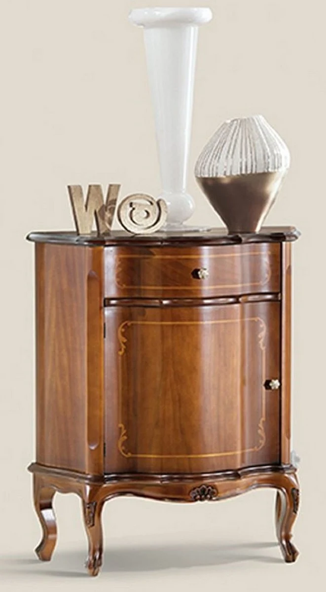 Casa Padrino Luxus Barock Nachttisch Braun - Handgefertigter Massivholz Beistelltisch mit Schublade und Tür - Barockstil Möbel - Italienische Barock Möbel - Luxus Qualität - Made in Italy