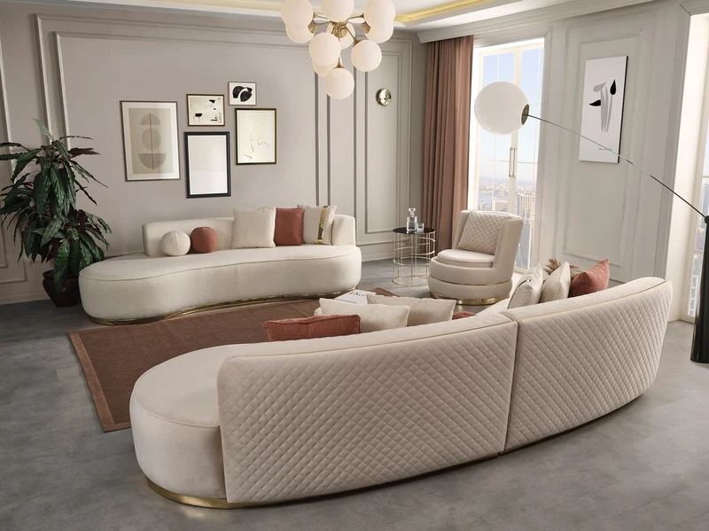 Casa Padrino Luxus Drehsessel Creme / Gold 80 x 85 x H. 81 cm - Wohnzimmer Sessel mit edlem Samtstoff - Wohnzimmer Möbel - Luxus Möbel - Wohnzimmer Einrichtung - Luxus Einrichtung