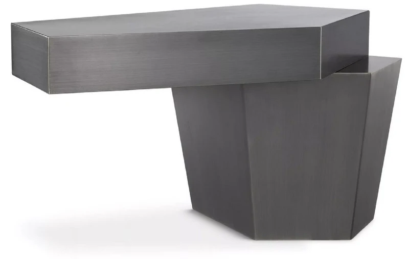 Casa Padrino Designer Couchtisch Grau 82 x 52 x H. 45 cm - Wohnzimmertisch mit gebürsteter Oberfläche - Wohnzimmer Möbel - Luxus Qualität