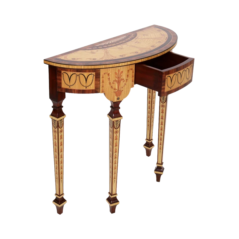 Casa Padrino Luxus Barock Konsole Naturfarben / Braun - Handgefertigter Massivholz Konsolentisch mit Schublade 80 cm - Luxus Wohnzimmer Möbel im Barockstil - Barock Möbel - Barock Einrichtung