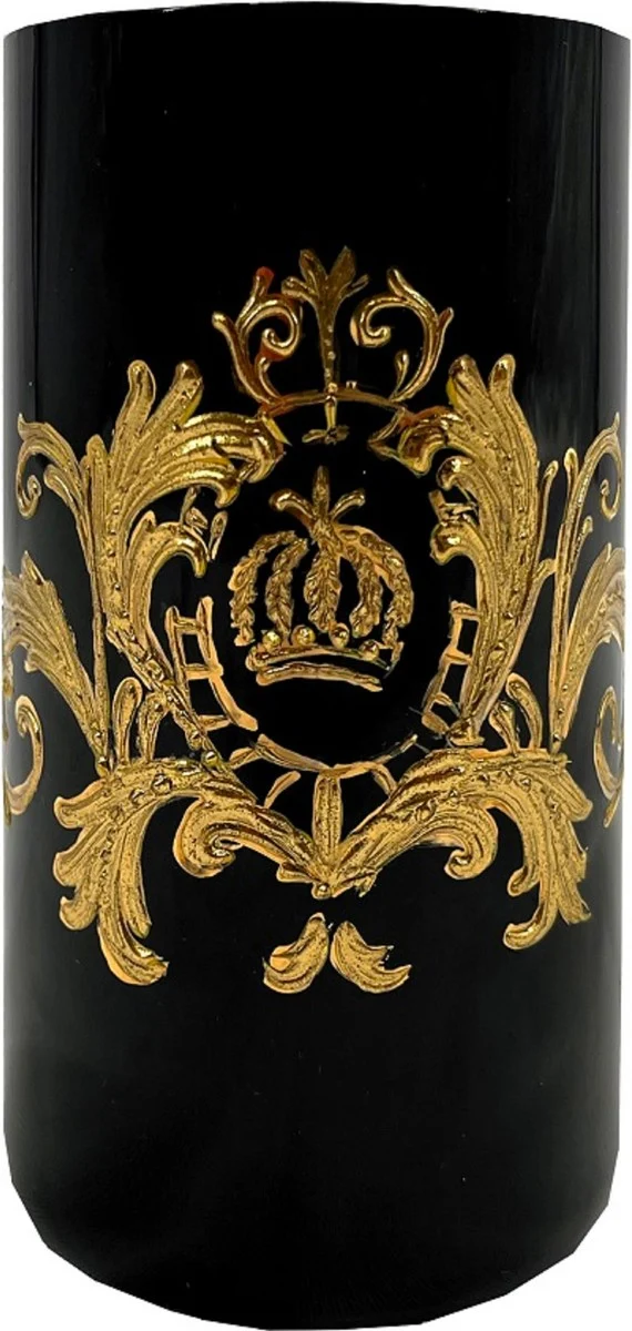 Pompöös by Casa Padrino Luxus Wasserglas Set Schwarz / Gold Ø 6,5 x H. 14,5 cm - Wassergläser mit 24 Karat Vergoldung - Pompööse Gläser designed by Harald Glööckler