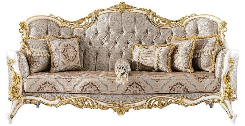 Casa Padrino Luxus Barock Wohnzimmer Set Silber / Beige / Schwarz / Weiß / Gold - 2 Barock Sofas & 2 Barock Sessel & 1 Barock Couchtisch - Luxus Wohnzimmer Möbel im Barockstil - Barock Möbel