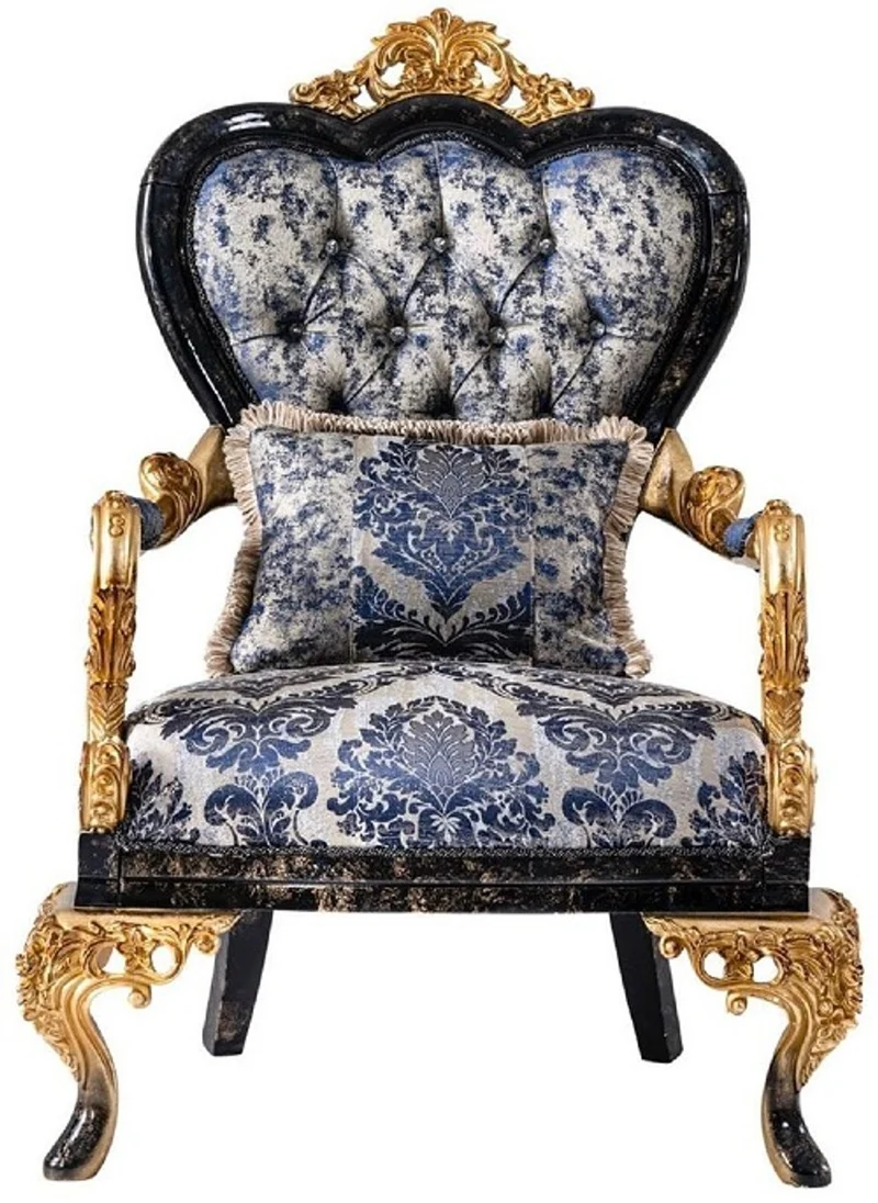 Casa Padrino Luxus Barock Wohnzimmer Set Blau / Schwarz / Gold - 2 Barock Sofas & 2 Barock Sessel & 1 Barock Couchtisch - Luxus Wohnzimmer Möbel im Barockstil - Barock Möbel - Edel & Prunkvoll