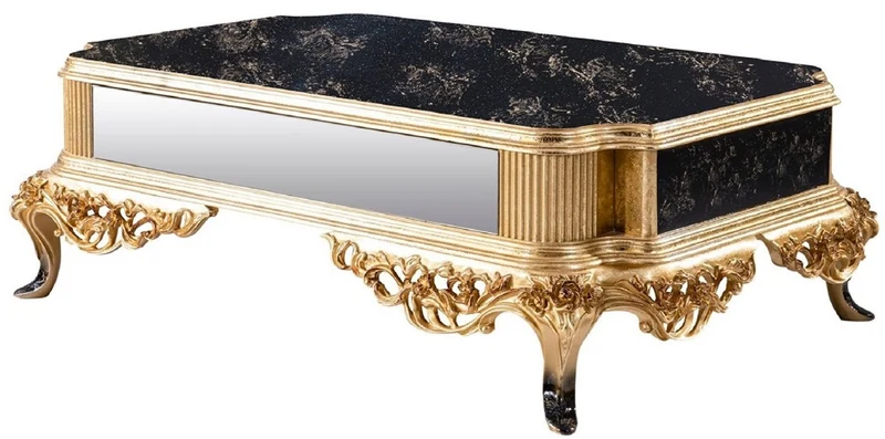 Casa Padrino Luxus Barock Wohnzimmer Set Blau / Schwarz / Gold - 2 Barock Sofas & 2 Barock Sessel & 1 Barock Couchtisch - Luxus Wohnzimmer Möbel im Barockstil - Barock Möbel - Edel & Prunkvoll