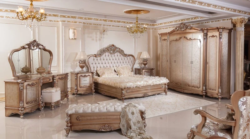 Casa Padrino Luxus Barock Doppelbett Grau / Kupfer / Silber - Prunkvolles Massivholz Bett - Luxus Schlafzimmer Möbel im Barockstil - Barock Möbel - Barock Einrichtung - Edel & Prunkvoll