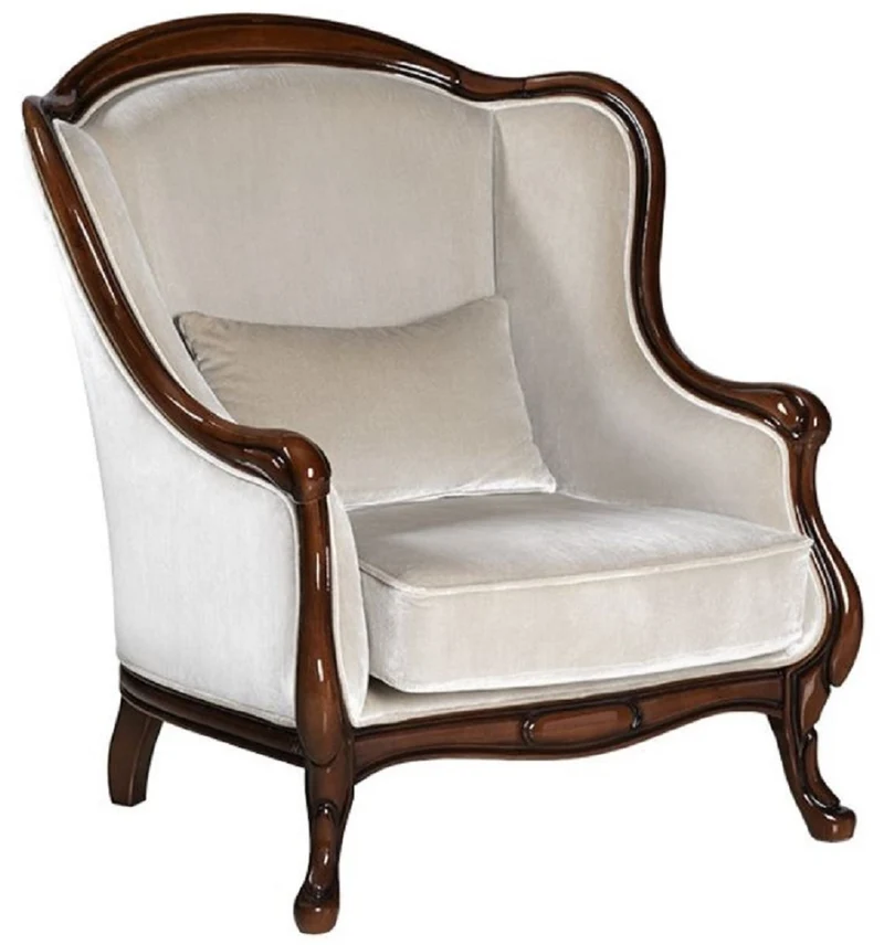 Casa Padrino Luxus Jugendstil Sessel Grau / Dunkelbraun Hochglanz 92 x 84 x H. 96 cm - Eleganter Wohnzimmer Sessel - Wohnzimmer Möbel - Luxus Möbel im Jugendstil - Barock & Jugendstil Möbel
