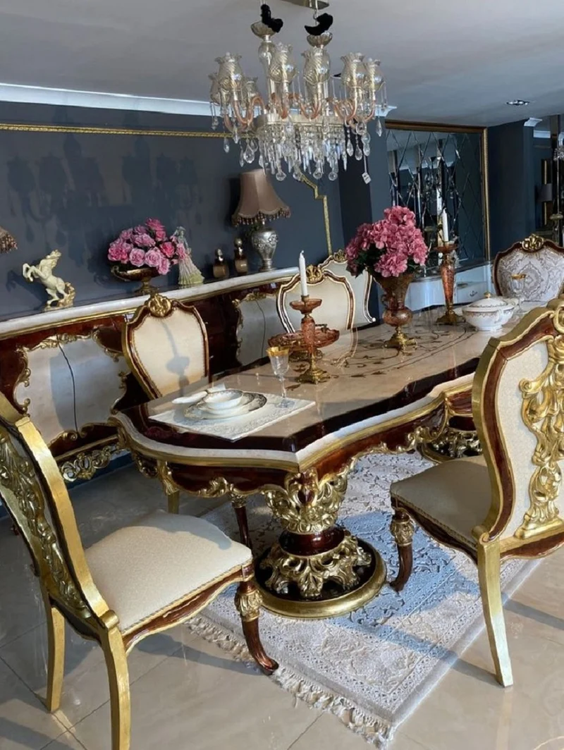 Casa Padrino Luxus Barock Sideboard Weiß / Braun / Gold - Prunkvoller Massivholz Schrank im Barockstil - Barock Möbel - Luxus Qualität - Edel & Prunkvoll