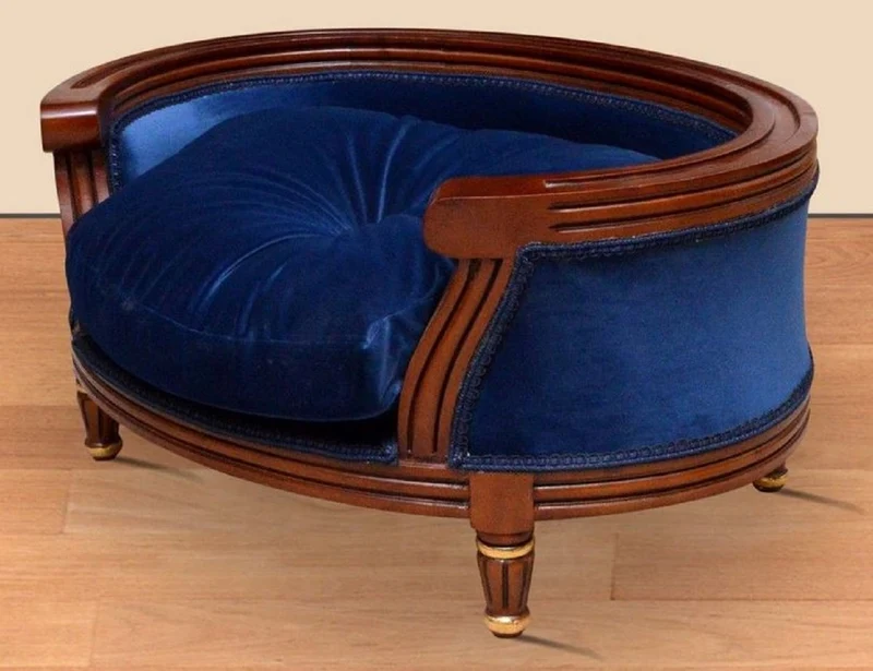 Casa Padrino Barock Hundebett Royal Blau / Braun / Gold - Barock Hundemöbel - Barock Tiermöbel - Möbel im Barockstil