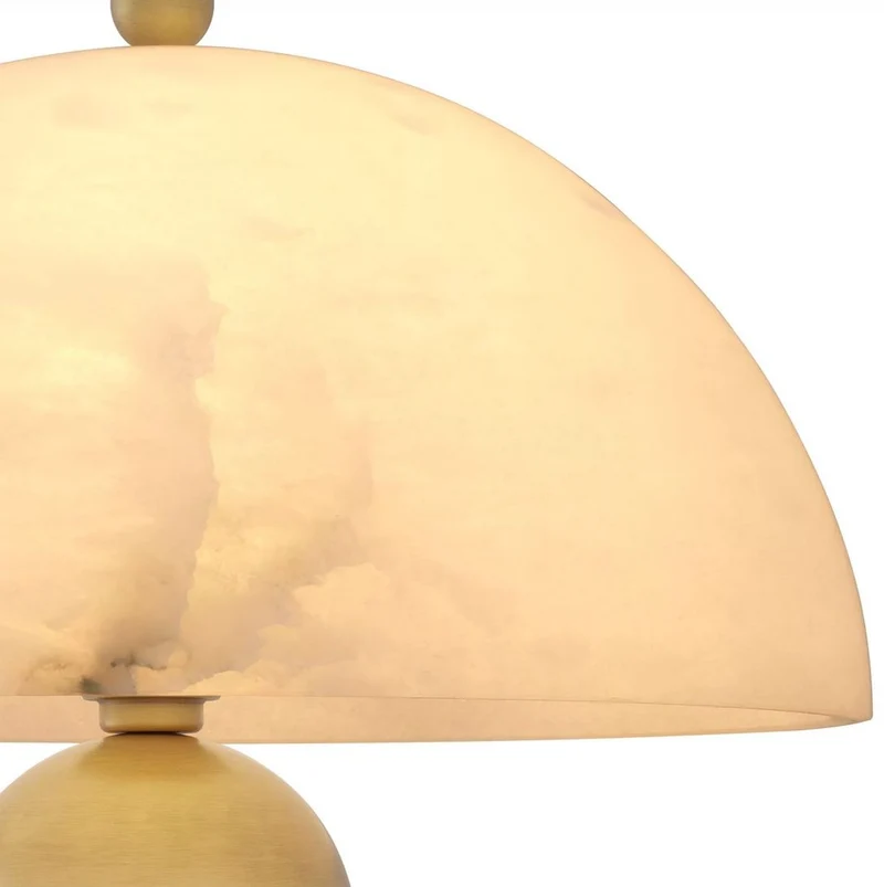 Casa Padrino Luxus Tischleuchte Antik Messing / Alabaster Ø 39,5 x H. 58 cm - Runde Metall Schreibtschleuchte mit Alabaster Lampenschirm - Luxus Leuchten - Luxus Möbel - Luxus Interior