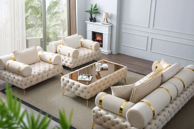 Casa Padrino Luxus Chesterfield Couchtisch Creme / Gold / Braun 140 x 80 x H. 45 cm - Wohnzimmertisch mit Glasplatte - Wohnzimmer Möbel - Chesterfield Möbel - Luxus Möbel - Luxus Einrichtung