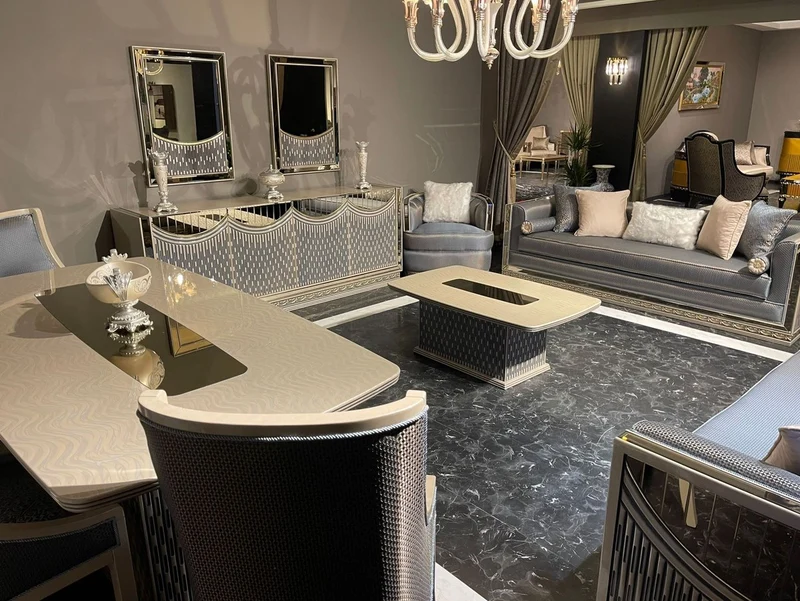 Casa Padrino Luxus Art Deco Sessel Hellblau / Silber / Creme - Verspiegelter Wohnzimmer Sessel - Wohnzimmer Möbel - Art Deco Möbel - Luxus Möbel - Art Deco Einrichtung - Luxus Einrichtung