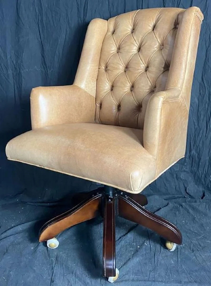 Casa Padrino Luxus Chesterfield Leder Bürostuhl Vintage Creme / Braun 64 x 67 x H. 104-111 cm - Höhenverstellbarer Echtleder Schreibtischstuhl - Chesterfield Möbel - Echtleder Möbel - Luxus Möbel