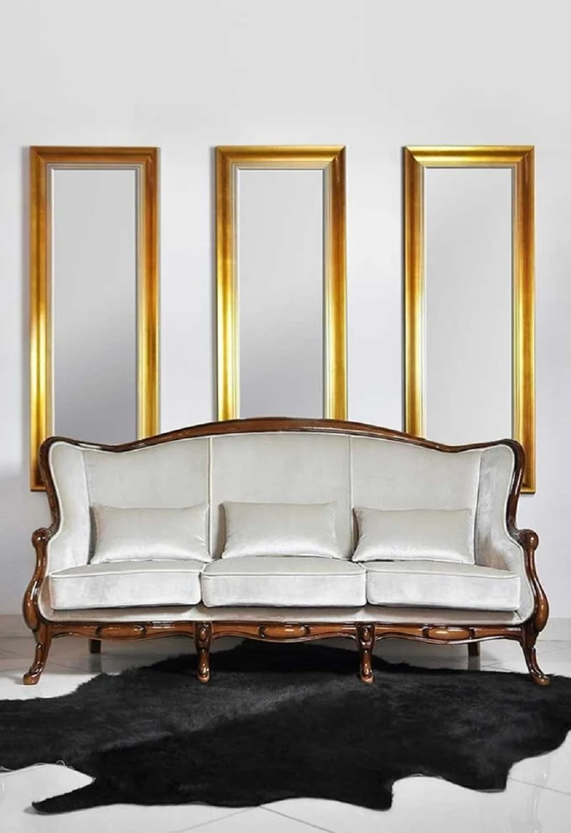 Casa Padrino Luxus Jugendstil Sofa Grau / Dunkelbraun Hochglanz 202 x 85 x H. 100 cm - Elegantes Wohnzimmer Sofa - Wohnzimmer Möbel - Luxus Möbel im Jugendstil - Barock & Jugendstil Möbel