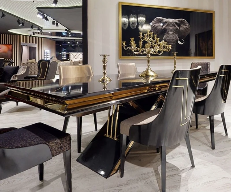 Casa Padrino Luxus Art Deco Esszimmer Stuhl Set Schwarz / Gold - Küchen Stühle 6er Set - Art Deco Esszimmer Möbel - Luxus Qualität