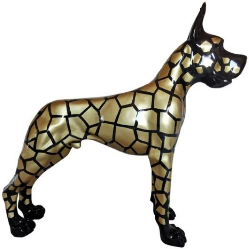 Casa Padrino Luxus Deko Skulptur Hund Dogge Schwarz / Gold 125 x H. 110 cm - Lebensgroße Deko Figur - XXL Deko Skulptur - XXL Deko Figur - Wohnzimmer Deko - Garten Deko - Luxus Deko XXL Figuren