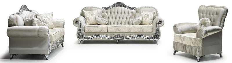 Casa Padrino Luxus Barock Sofa Grau / Creme / Silber / Schwarz - Prunkvolles Wohnzimmer Sofa mit elegantem Muster und Glitzersteinen - Luxus Wohnzimmer Möbel im Barockstil - Barock Möbel