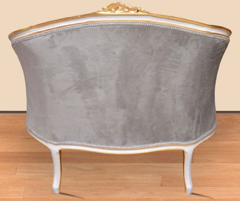 Casa Padrino Barock Sessel mit elegantem Muster Grau / Beige / Weiß / Gold - Barockstil Wohnzimmer Sessel - Antik Stil Sessel - Barockstil Wohnzimmer Möbel - Barock Möbel - Barock Einrichtung