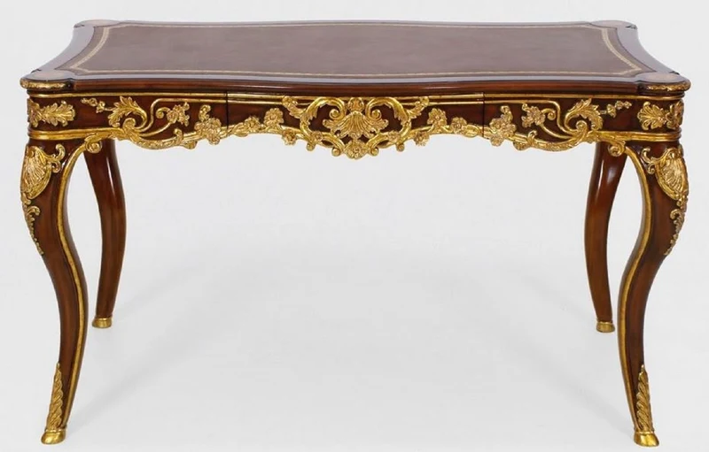 Casa Padrino Luxus Barock Schreibtisch mit Schublade Braun / Gold - Prunkvoller Bürotisch im Barockstil - Barock Büromöbel - Barockstil Büro Möbel - Luxus Möbel im Barockstil - Barock Einrichtung