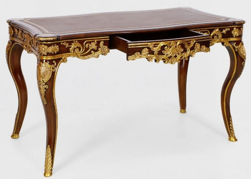 Casa Padrino Luxus Barock Schreibtisch mit Schublade Braun / Gold - Prunkvoller Bürotisch im Barockstil - Barock Büromöbel - Barockstil Büro Möbel - Luxus Möbel im Barockstil - Barock Einrichtung