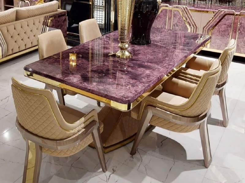 Casa Padrino Luxus Art Deco Esszimmer Stuhl Set mit Armlehnen Beige / Grau / Gold - Küchen Stühle 6er Set - Luxus Esszimmer Möbel - Art Deco Möbel - Luxus Einrichtung - Art Deco Einrichtung