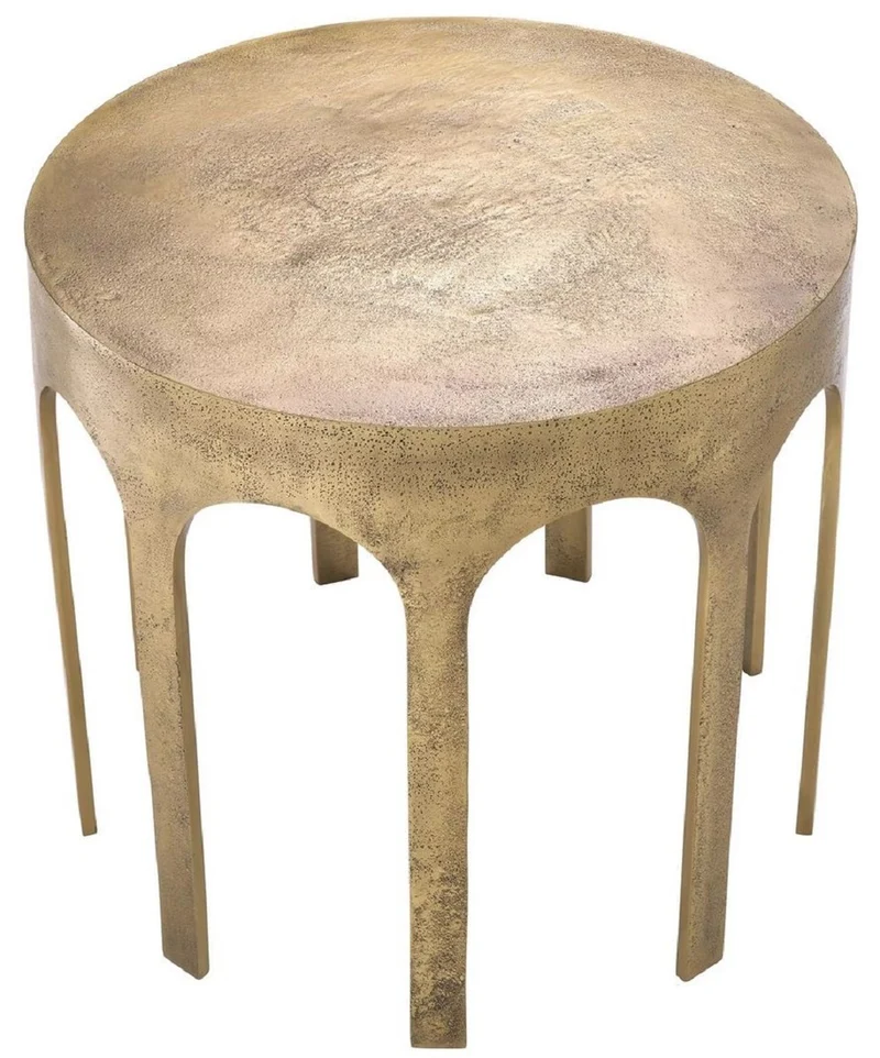 Casa Padrino Luxus Beistelltisch Vintage Messing Ø 55 x H. 50 cm - Runder Aluminium Tisch - Aluminium Möbel - Wohnzimmer Möbel - Luxus Möbel - Luxus Einrichtung - Wohnzimmer Einrichtung