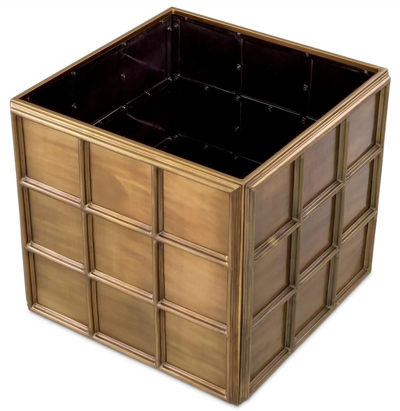 Casa Padrino Luxus Blumentopf Vintage Messing 67,5 x 67,5 x H. 61 cm - Quadratischer Edelstahl Pflanzentopf - Wohnzimmer Deko - Büro Deko - Deko Accessoires - Luxus Deko - Luxus Qualität