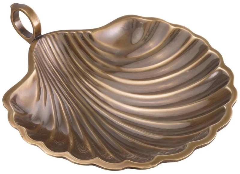 Casa Padrino Luxus Serviertablett Vintage Messing 22,5 x 19,5 x H. 5,5 cm - Messing Tablett in Muschelform - Hotel & Restaurant Accessoires - Luxus Qualität