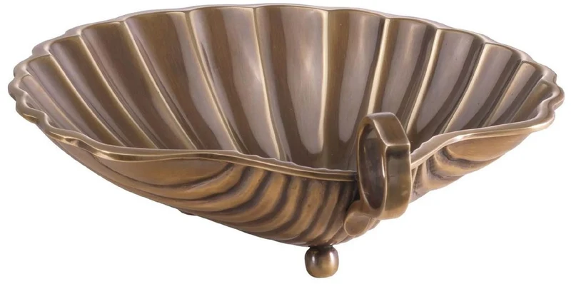 Casa Padrino Luxus Serviertablett Vintage Messing 22,5 x 19,5 x H. 5,5 cm - Messing Tablett in Muschelform - Hotel & Restaurant Accessoires - Luxus Qualität