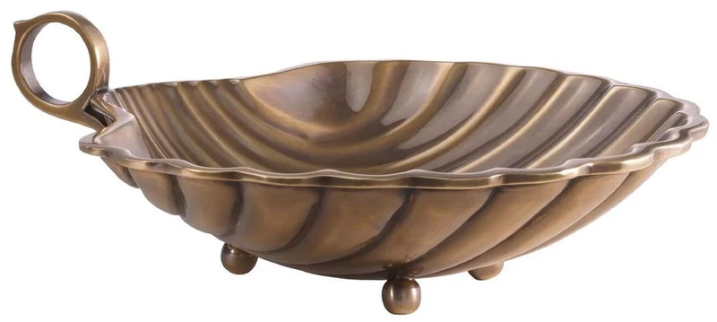 Casa Padrino Luxus Serviertablett Vintage Messing 22,5 x 19,5 x H. 5,5 cm - Messing Tablett in Muschelform - Hotel & Restaurant Accessoires - Luxus Qualität