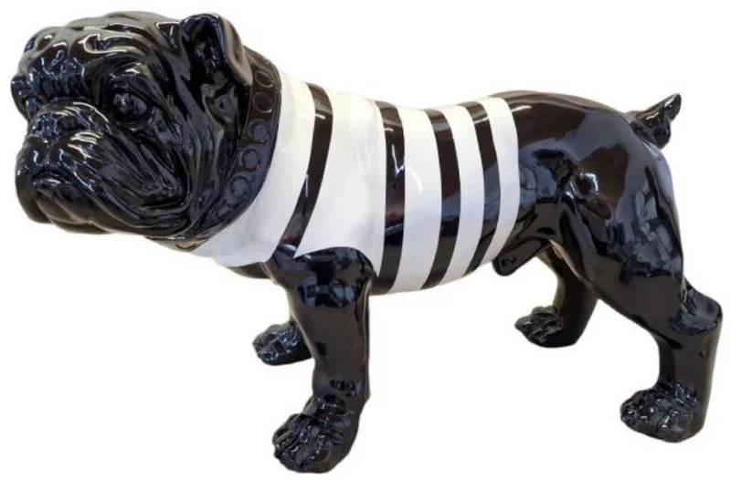 Casa Padrino Luxus Dekofigur Hund Bulldogge Schwarz / Weiß 59 x H. 40 cm - Wetterbeständige Deko Skulptur - Wohnzimmer Deko Figur - Garten Deko Figur - Luxus Deko Tierfigur