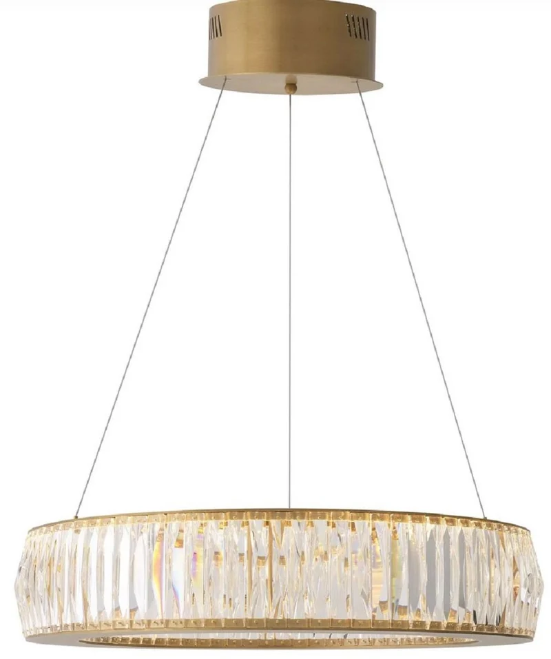 Casa Padrino Luxus LED Kronleuchter Antik Messing Ø 63 x H. 13-200 cm - Runder Wohnzimmer Kronleuchter mit Kristallglas - Luxus Qualität