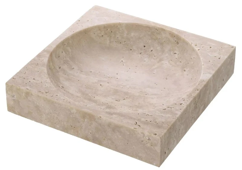Casa Padrino Luxus Schale Beige 25 x 25 x H. 5 cm - Moderne Deko Schale aus hochwertigem Travertin Naturstein - Hotel & Restaurant Deko Accessoires - Luxus Qualität