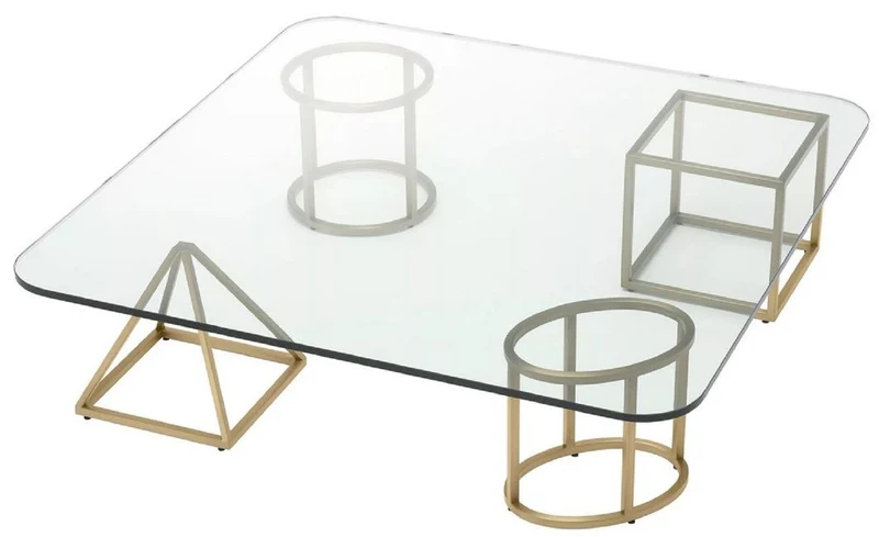 Casa Padrino Luxus Messing Couchtisch 120 x 120 x H. 30 cm - Quadratischer Wohnzimmertisch mit Glasplatte - Wohnzimmer Möbel - Luxus Möbel - Wohnzimmer Einrichtung - Luxus Einrichtung