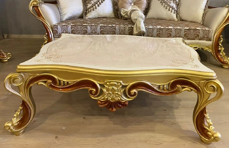 Casa Padrino Luxus Barock Wohnzimmer Set Creme / Silber / Gold / Braun - 2 Barock Sofas & 2 Barock Sessel & 1 Barock Couchtisch - Luxus Wohnzimmer Möbel im Barockstil - Barock Möbel