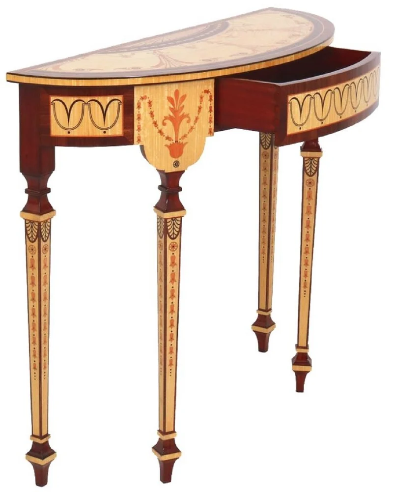 Casa Padrino Luxus Barock Konsole Naturfarben / Braun 100 cm - Handgefertigter Massivholz Konsolentisch mit Schublade - Luxus Wohnzimmer Möbel im Barockstil - Barock Möbel - Barock Einrichtung
