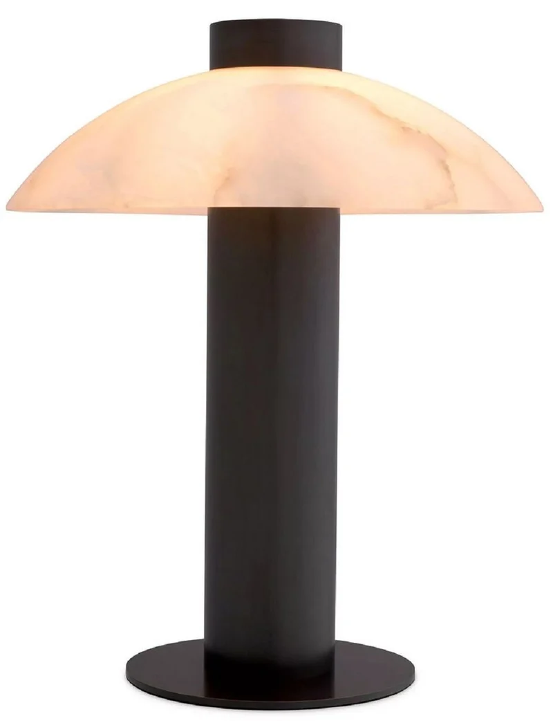 Casa Padrino Luxus Tischleuchte Bronze / Alabaster Ø 39,5 x H. 49 cm - Runde Metall Schreibtschleuchte mit Alabaster Lampenschirm - Luxus Leuchten - Luxus Möbel - Luxus Interior
