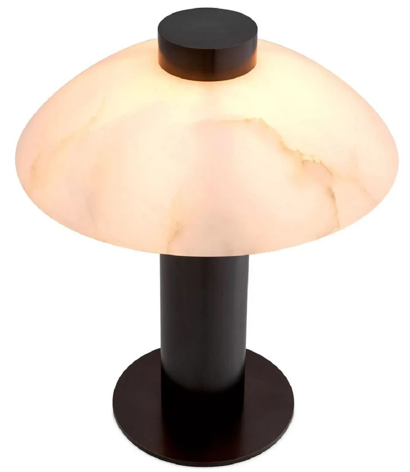 Casa Padrino Luxus Tischleuchte Bronze / Alabaster Ø 39,5 x H. 49 cm - Runde Metall Schreibtschleuchte mit Alabaster Lampenschirm - Luxus Leuchten - Luxus Möbel - Luxus Interior