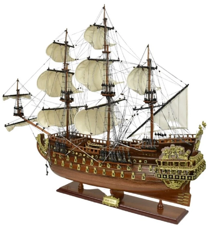 Casa Padrino Luxus Flaggschiff Soleil Royal Braun 95 x 29 x H. 90 cm - Handgefertigtes Deko Schiff - Holzschiff - Segelschiff - Kriegsschiff - Modellschiff - Wohnzimmer Deko - Deko Accessoires
