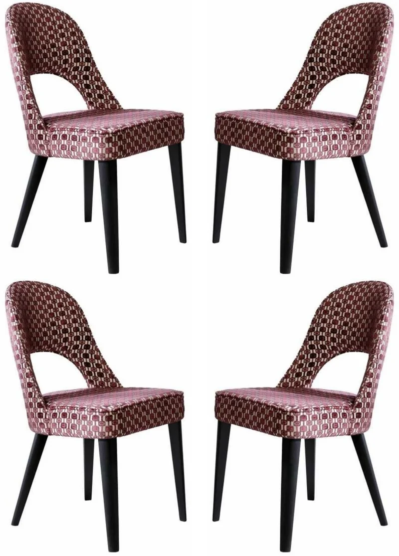 Casa Padrino Luxus Art Deco Esszimmerstuhl 4er Set Rot / Weiß / Schwarz 49 x 61 x H. 89 cm - Elegante Küchenstühle mit Muster - Esszimmer Möbel - Luxus Möbel - Art Deco Möbel - Luxus Einrichtung