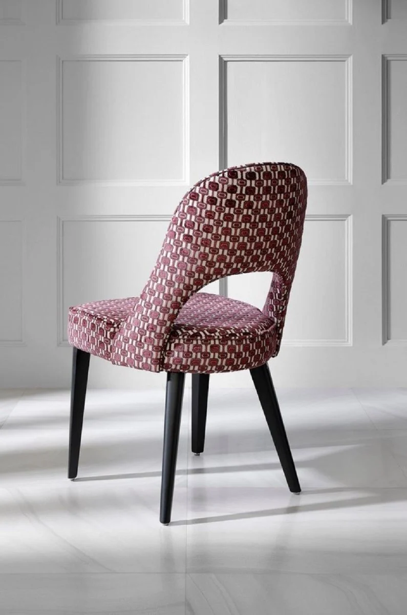 Casa Padrino Luxus Art Deco Esszimmerstuhl 4er Set Rot / Weiß / Schwarz 49 x 61 x H. 89 cm - Elegante Küchenstühle mit Muster - Esszimmer Möbel - Luxus Möbel - Art Deco Möbel - Luxus Einrichtung